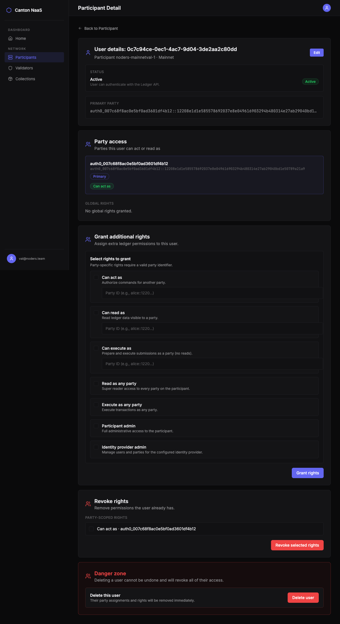 User Detail with Rights